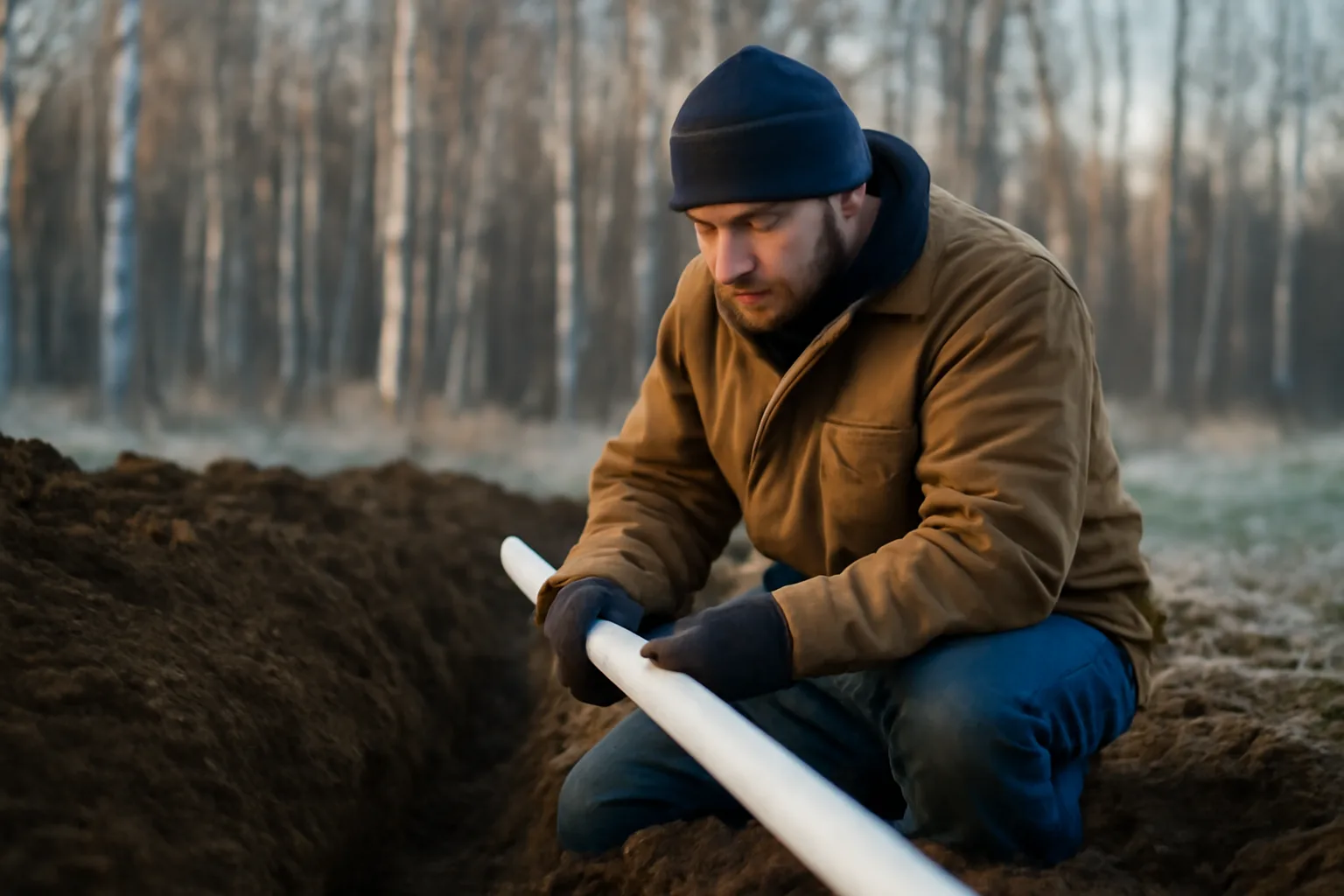 Irrigation contractor installing pipe in Alaska landscape