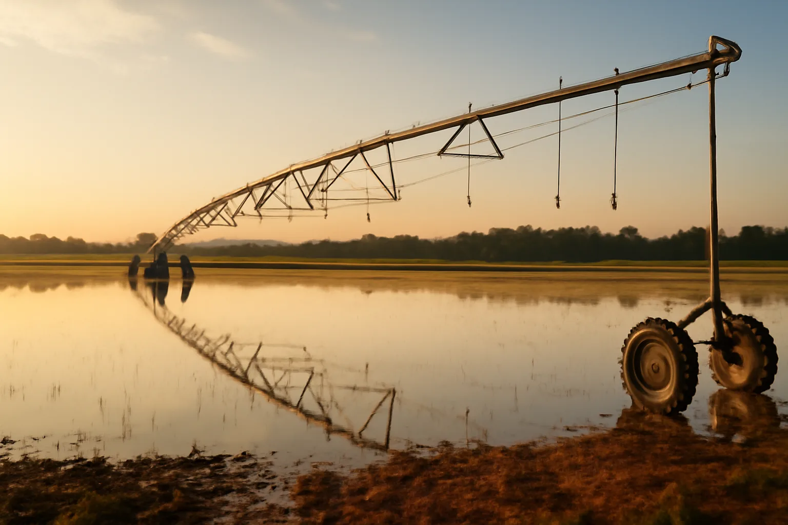 Arkansas irrigation contractor scene with a rice field center pivot